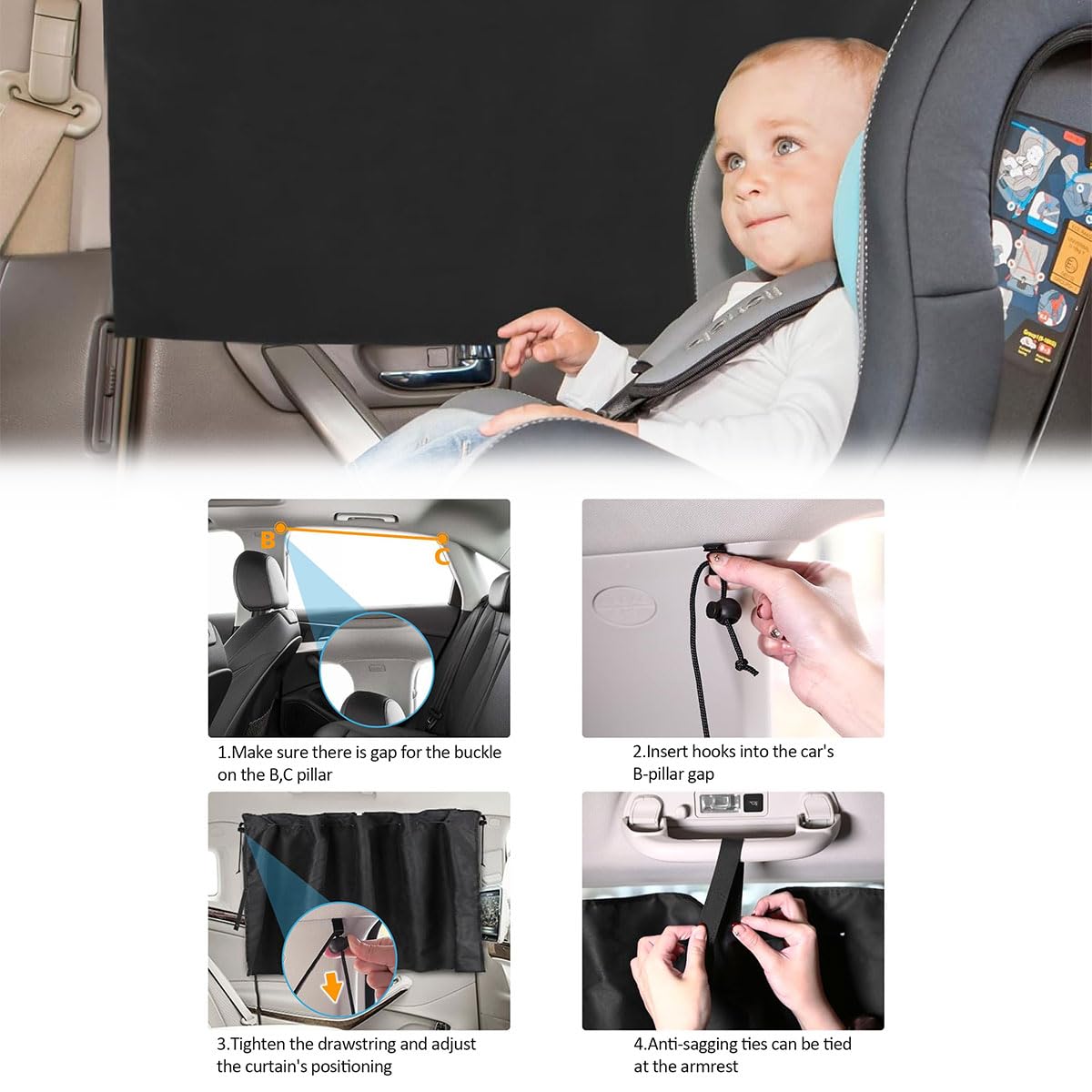 Set di 3 Tende Divisorie per Auto, Tenda Divisoria per Seggiolino Auto, Front Rear Divider Privacy Curtains Schermo Isolante, Tendine Parasole Oscuranti per Autos per la Maggior Parte Delle Autos