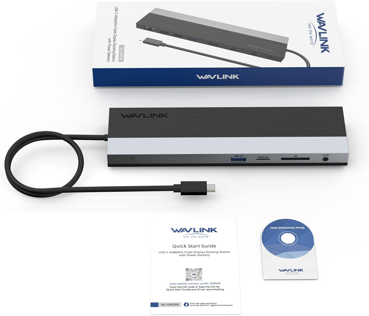 WAVLINK USB C Docking Station 3 Monitore, Docking Station mit Dual HDMI, DP, 100W PD, USB3.0&2.0, RJ45, SD/TF Slots, Audio/Mikrofon, kompatibel nur mit Windows Computer