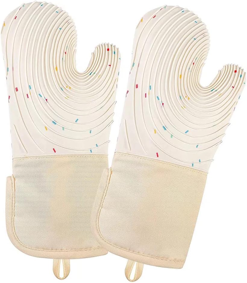 Oven Gloves, Heat Resistant Silicone Oven Gloves, Thick Insulated Microwave Gloves for Grilling, Baking, Microwave, Oven (A, 1 Pair)