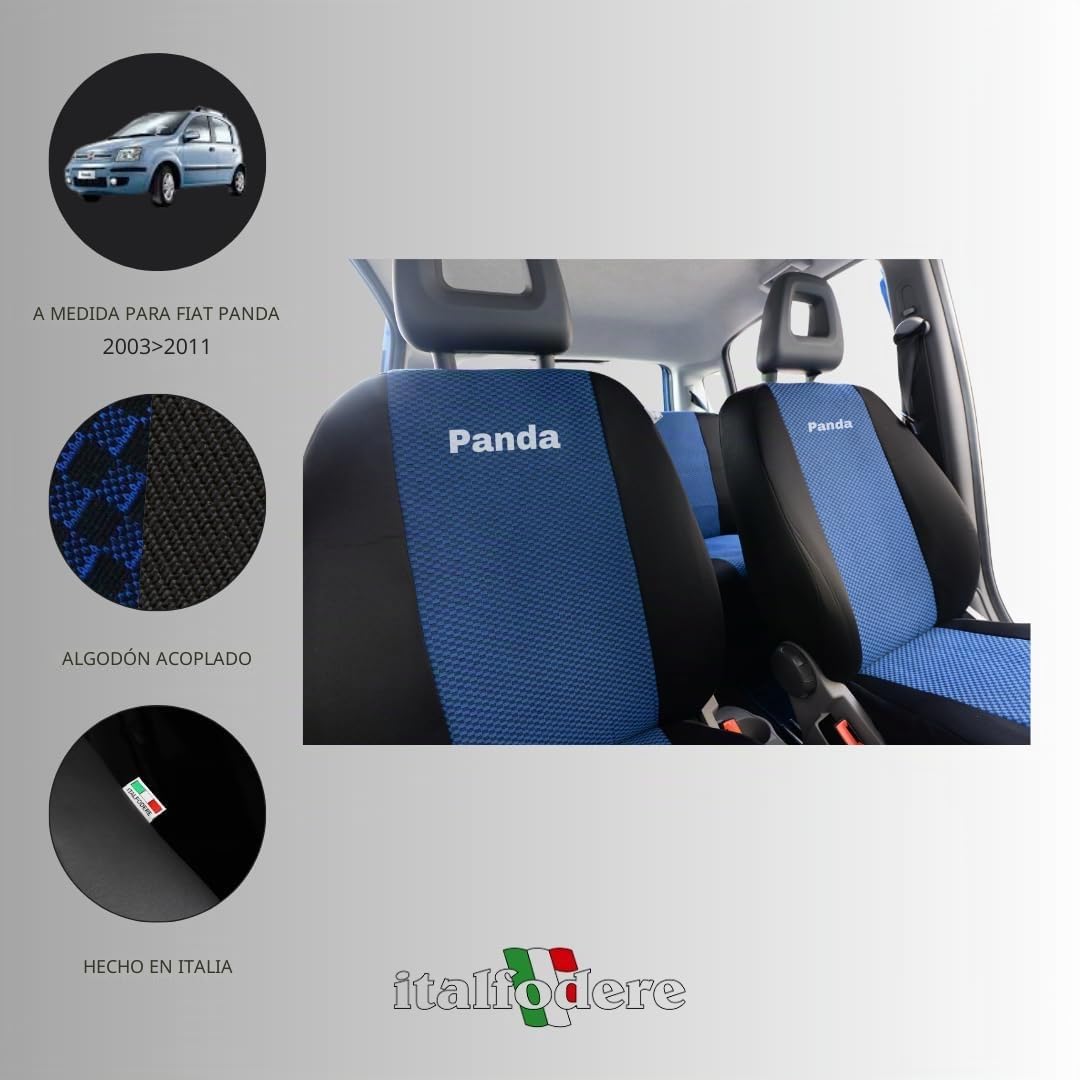 Fundas de asiento de coche en tela compatibles con Fiat Panda Serie II 2003 > 2011, juego completo 100% fabricado en Italia