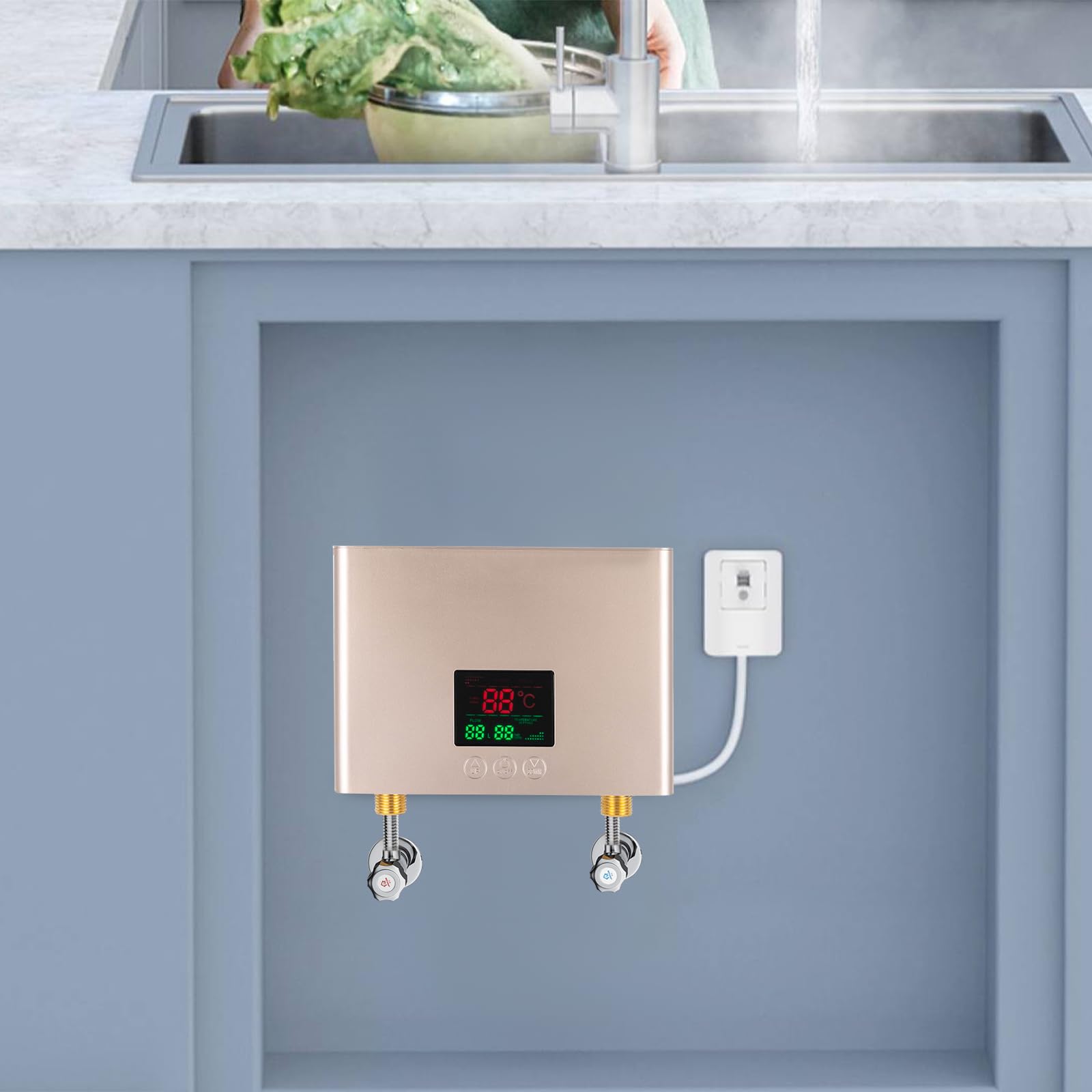 Scaldabagno elettrico, mini scaldabagno elettrico | 30-55 °C, scaldabagno senza serbatoio, con indicatore LED e telecomando, IPX4, G1/2, per cucina, lavandino