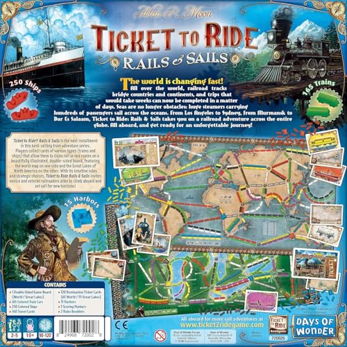 Image of Ticket to Ride Rails & Sails Board Game - Train Route-Building Strategy Game, Family Fun for Kids & Adults, Ages 10+, 2-5 Players, 90-120 Minute Playtime