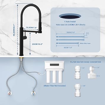 Black 3 Way Kitchen Tap,Single Handle Sink Taps Mixer with Drinking Faucet