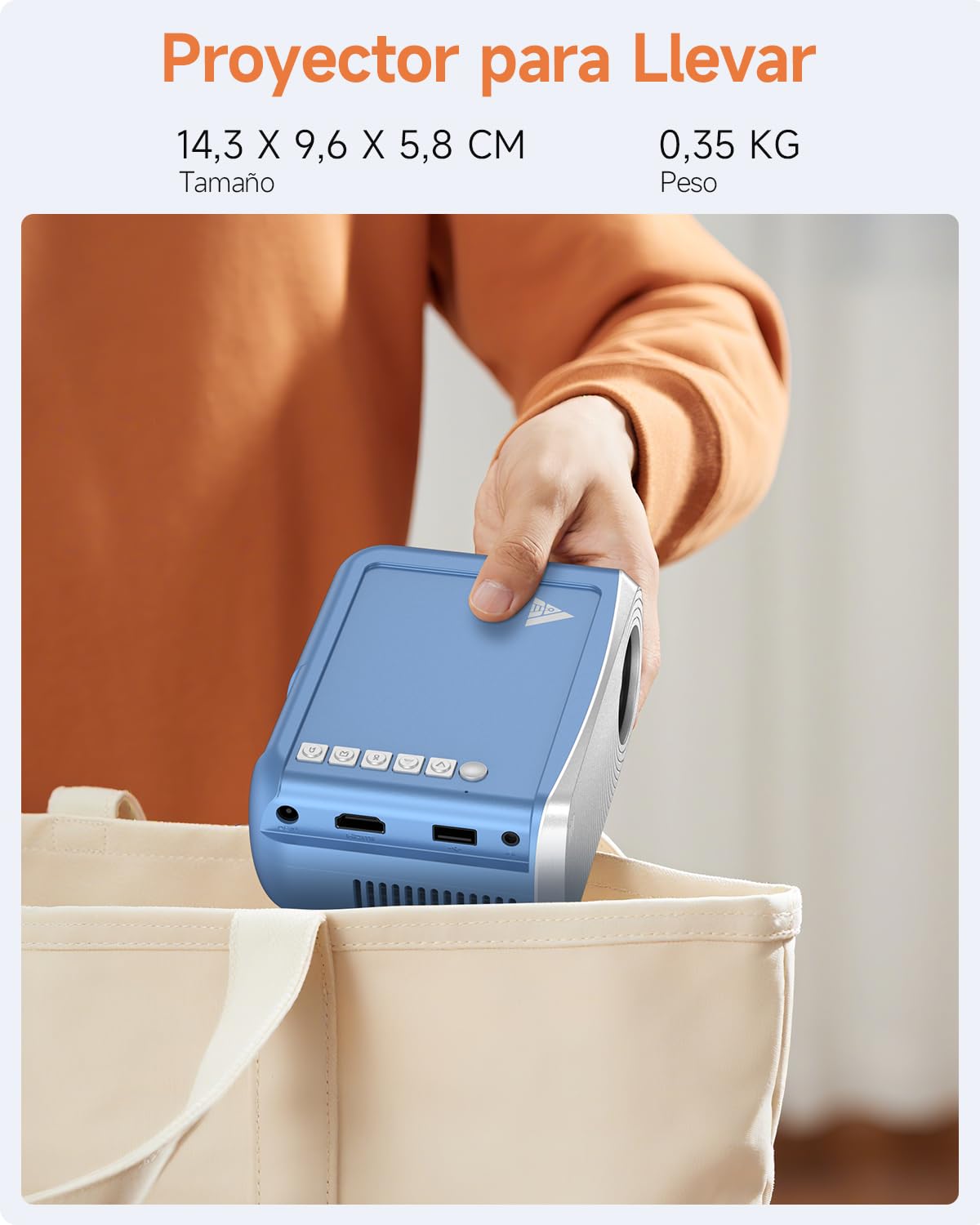 Mini Proyector Portátil, Portátil Proyector con WiFi y Bluetooth para Dormitorio, 4K 1080P Support de Cine para Exteriores/Teléfono/HDMI/USB/TV Stick