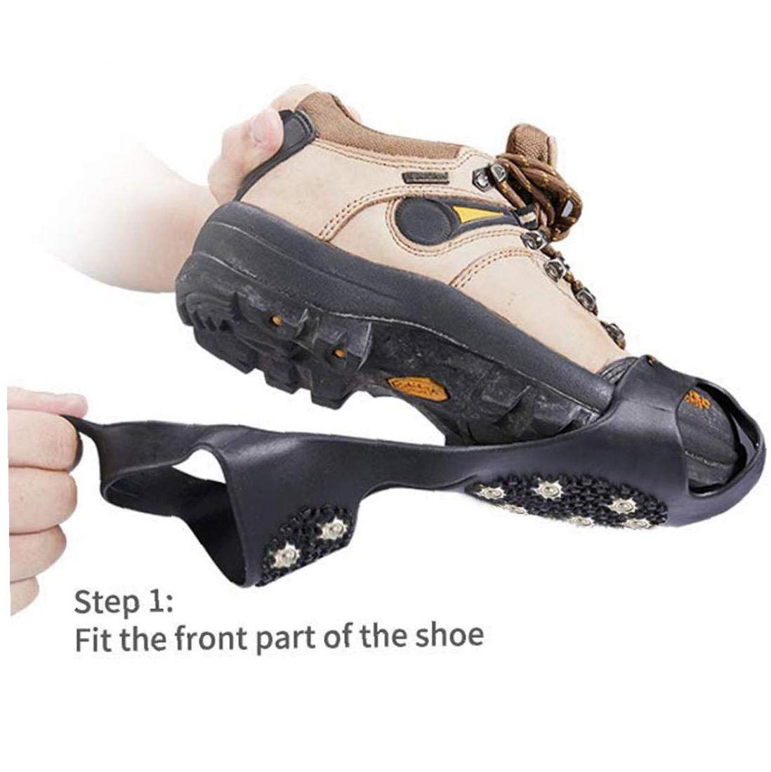 Crampons Crampons à Glace Traction Chaussures antidérapantes poignées Chaussures Couverture Crampons de Glace Bottes de randonnée Crampons avec 10 Dents Noir M 1 Paire