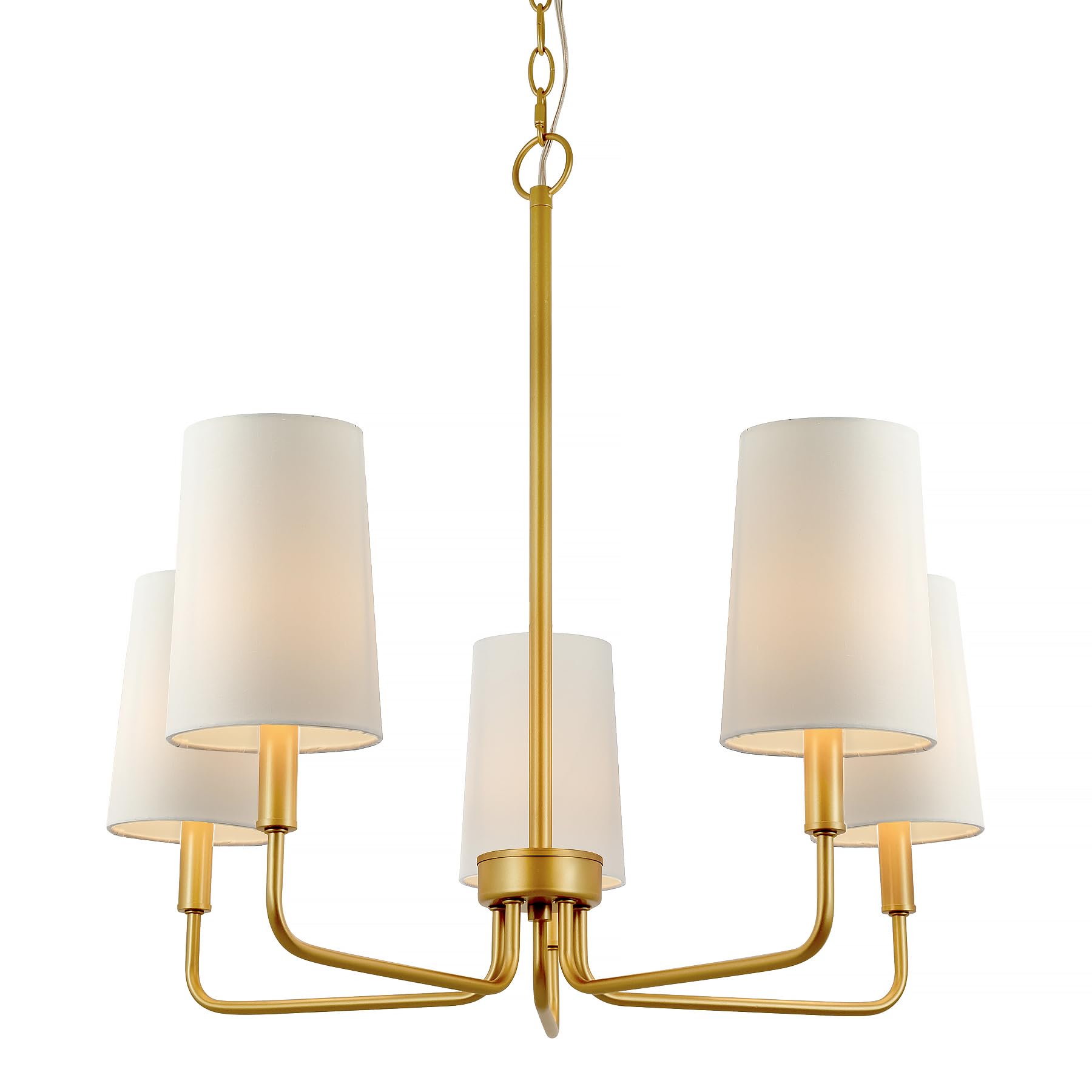 Chandelier, Muted Gold with White Fabric Shade, Farmhouse Linear Island Lighting Fixture for Kitchen, Dining Room (5-Light Muted Gold with Fabric Shades)