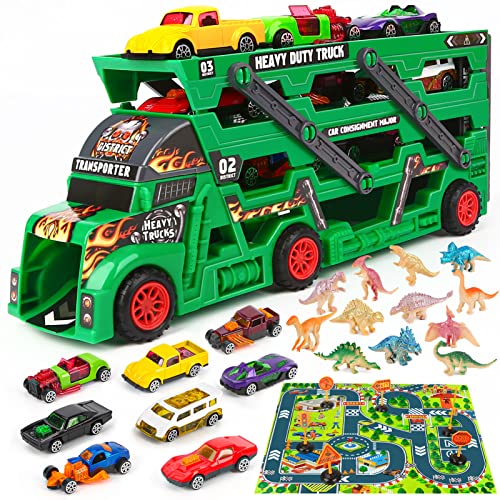 Aoskie Dinosaurio Camiones Juguetes con Coches Pequeños, Dinosaurios Juguetes para Niños 3 4 5 Años Cover