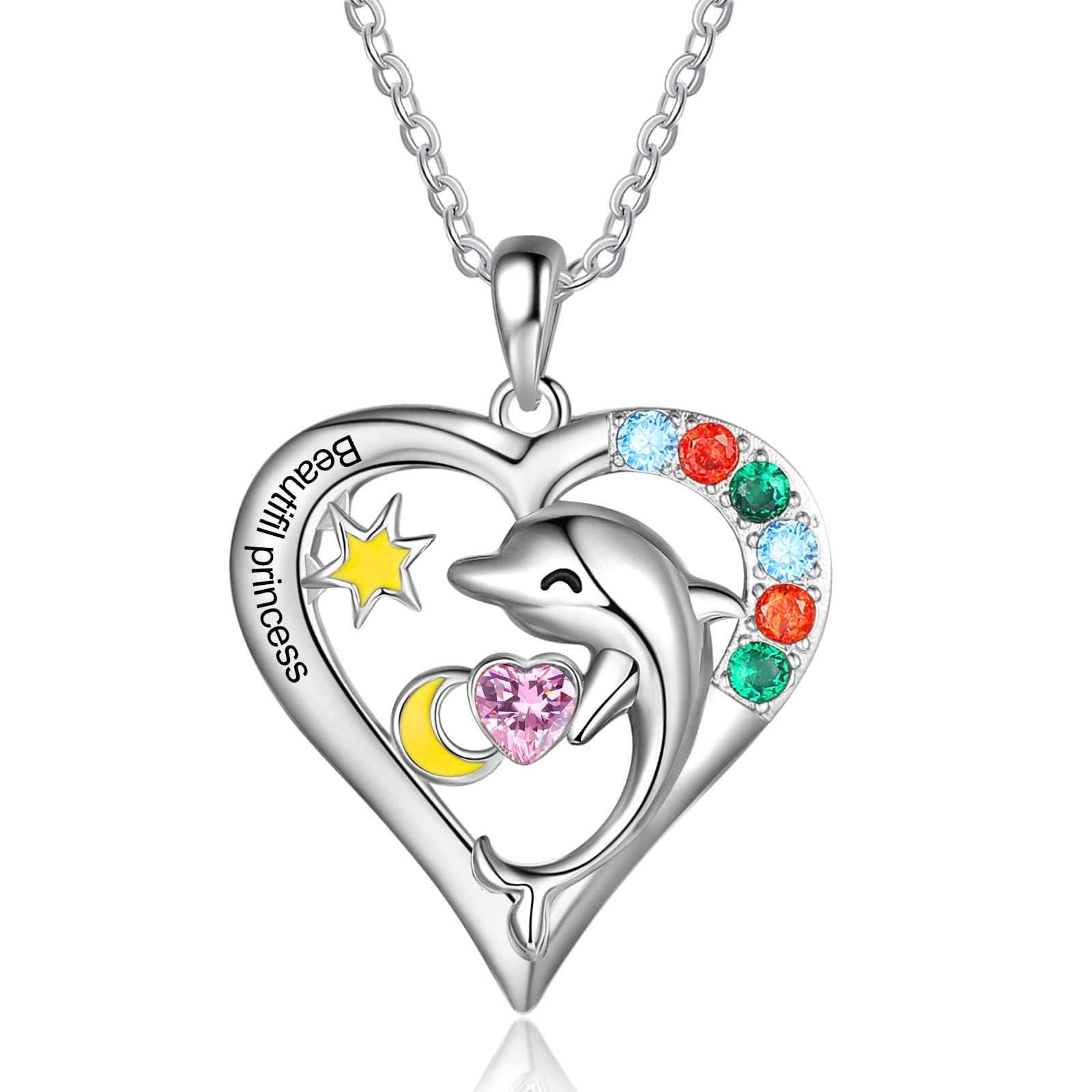 Birthstone Necklace for Girls - LanM Personalized Happy Jumping Dolphin Necklace for Teen Girls Custom Names Necklace for Women Daughter Girlfriend BFF Birthday Gifts