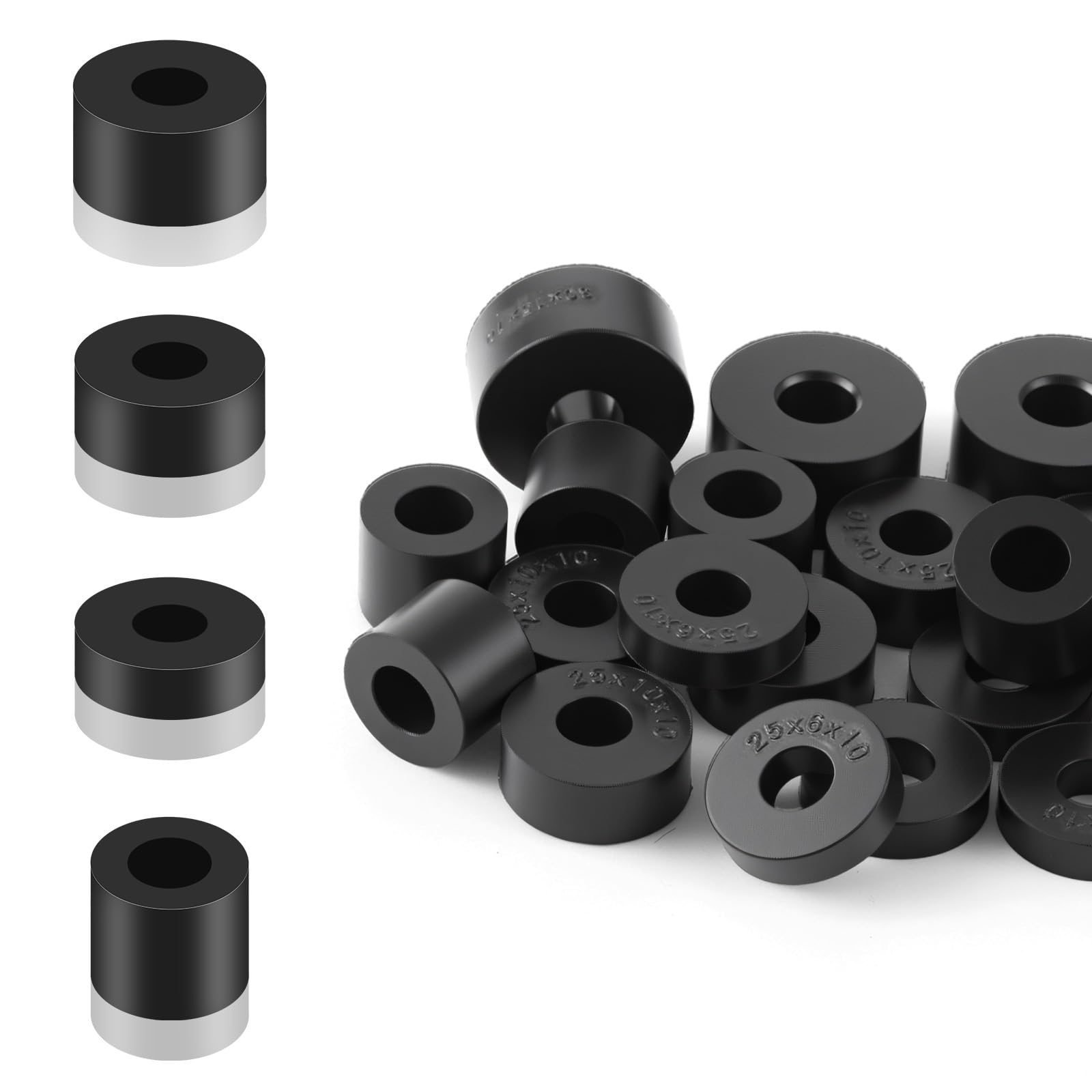 20PCS Rubber Spacer, 4 Sizes Black Thick Rubber Washers, Non-Slip Anti-Vibration Spacer, Multi Purpose Round Washers for Electrical Repair, Home and Car Accessories