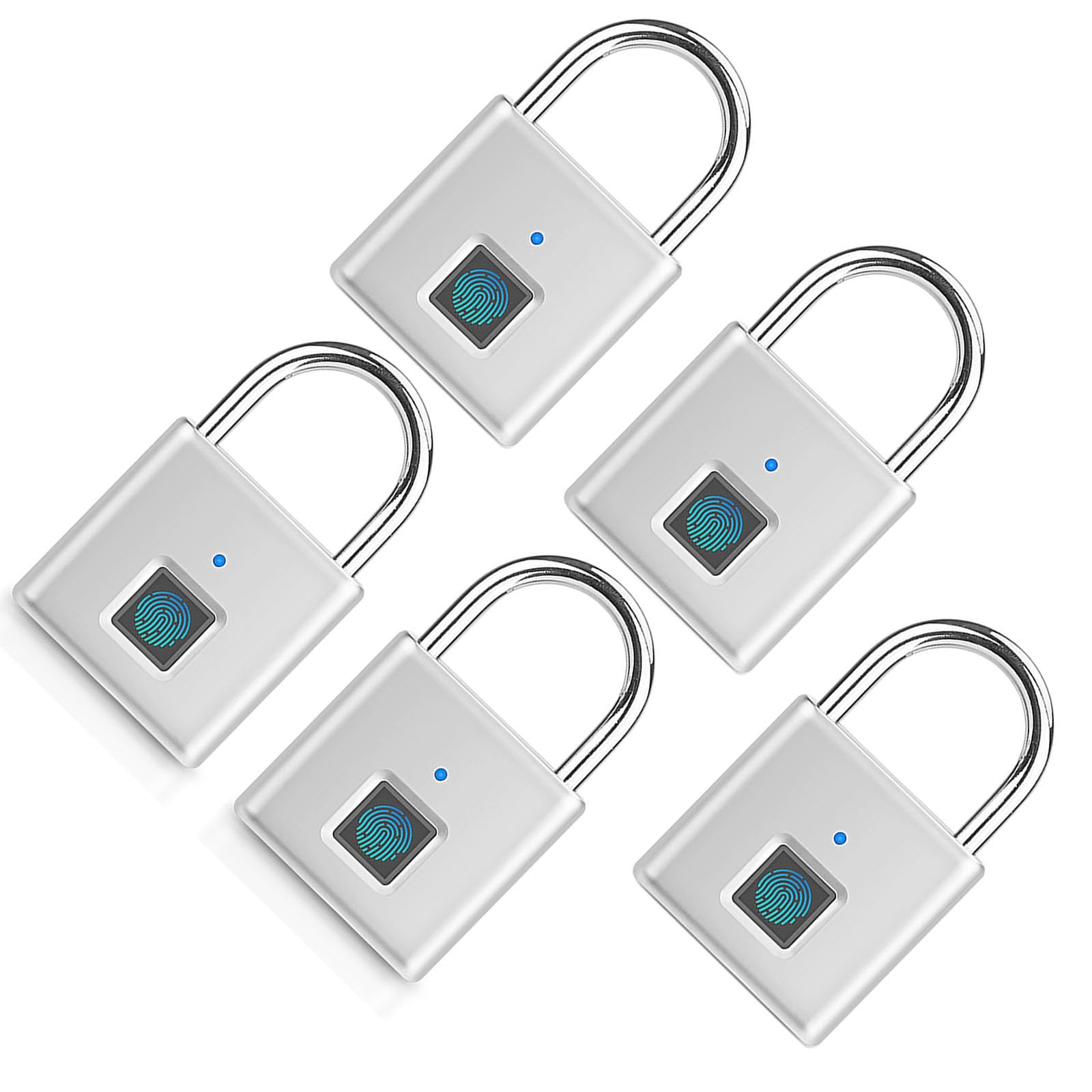 Candado de Seguridad | Desbloqueo de Huellas Dactilares | Candado Taquilla | Candado Taquilla Gimnasio | para Puertas, Armarios, Maletas, Mochilas (Color : White 5 Pieces)