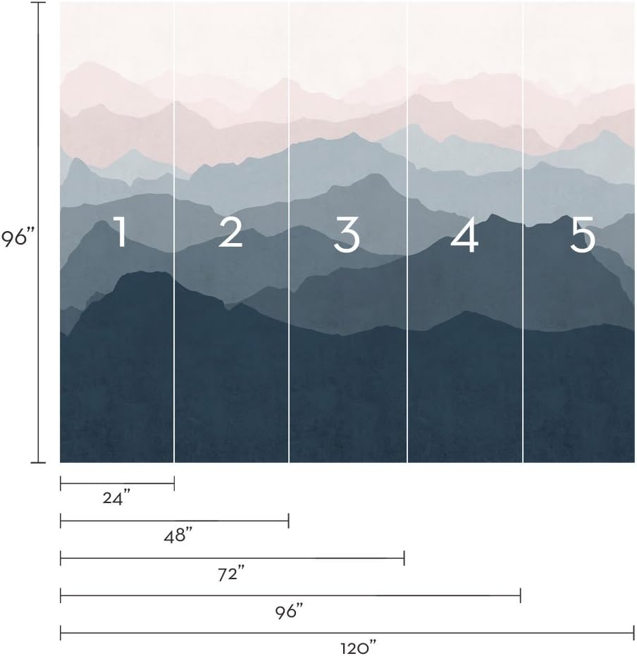 Mountain Mural Wall Art Wallpaper - Grayish Navy Pale Pink - Peel and Stick - by Simple Shapes (5 Sheet Pack - 2ft x 8ft)