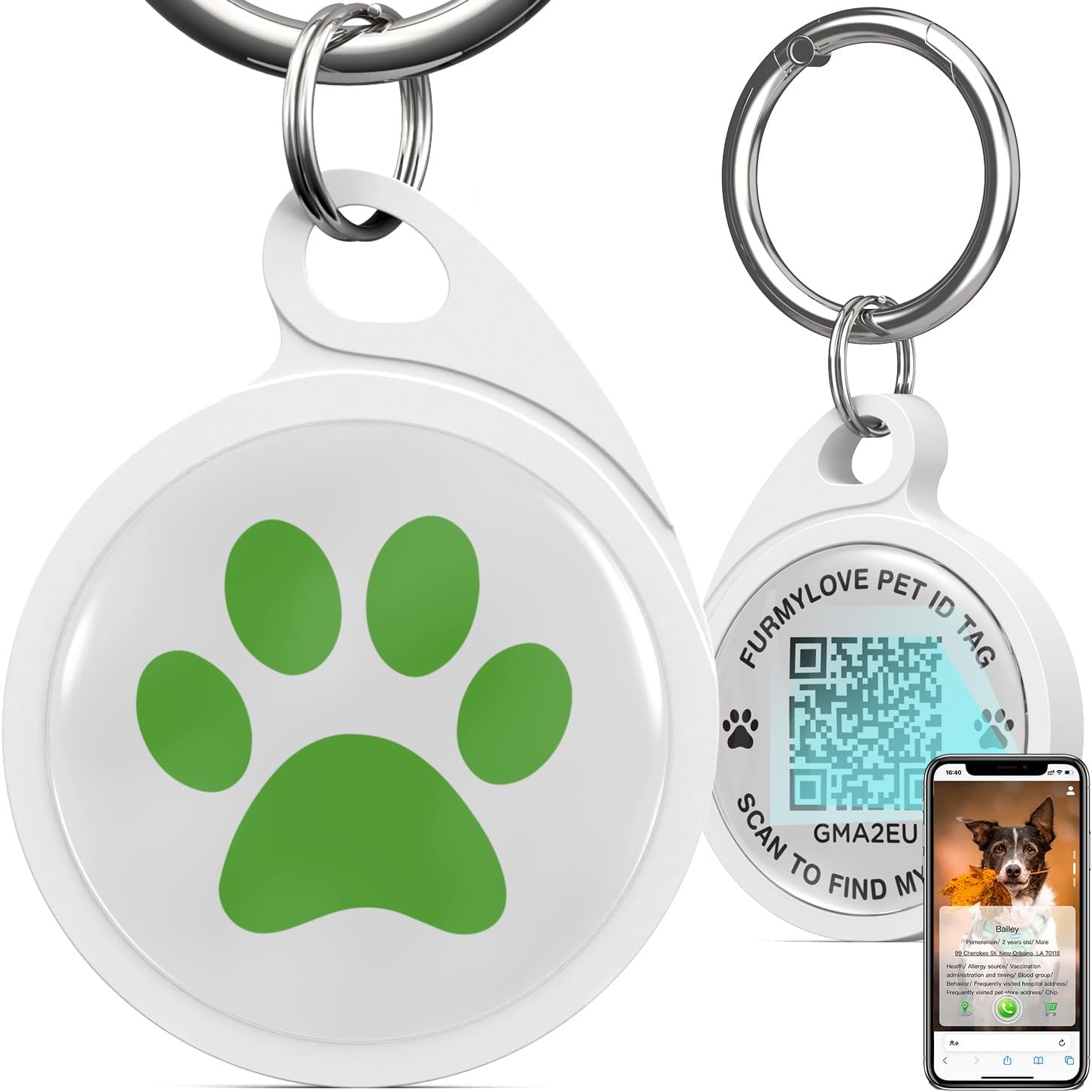 QR Code Dog Tag, Smart ID Tags, Dog Tags Personalized Lightweight Silent ID Tag for Kids Pets Bags Keys, Green QR Code Dog Tag, Smart ID Tags, Dog Tags Personalized Lightweight Silent ID Tag for Kids Pets Bags Keys, Green