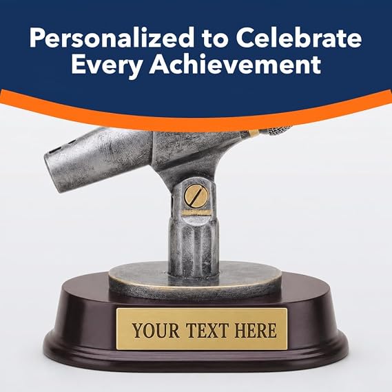 Microphone Award Trophy - 3 Lines Custom Text