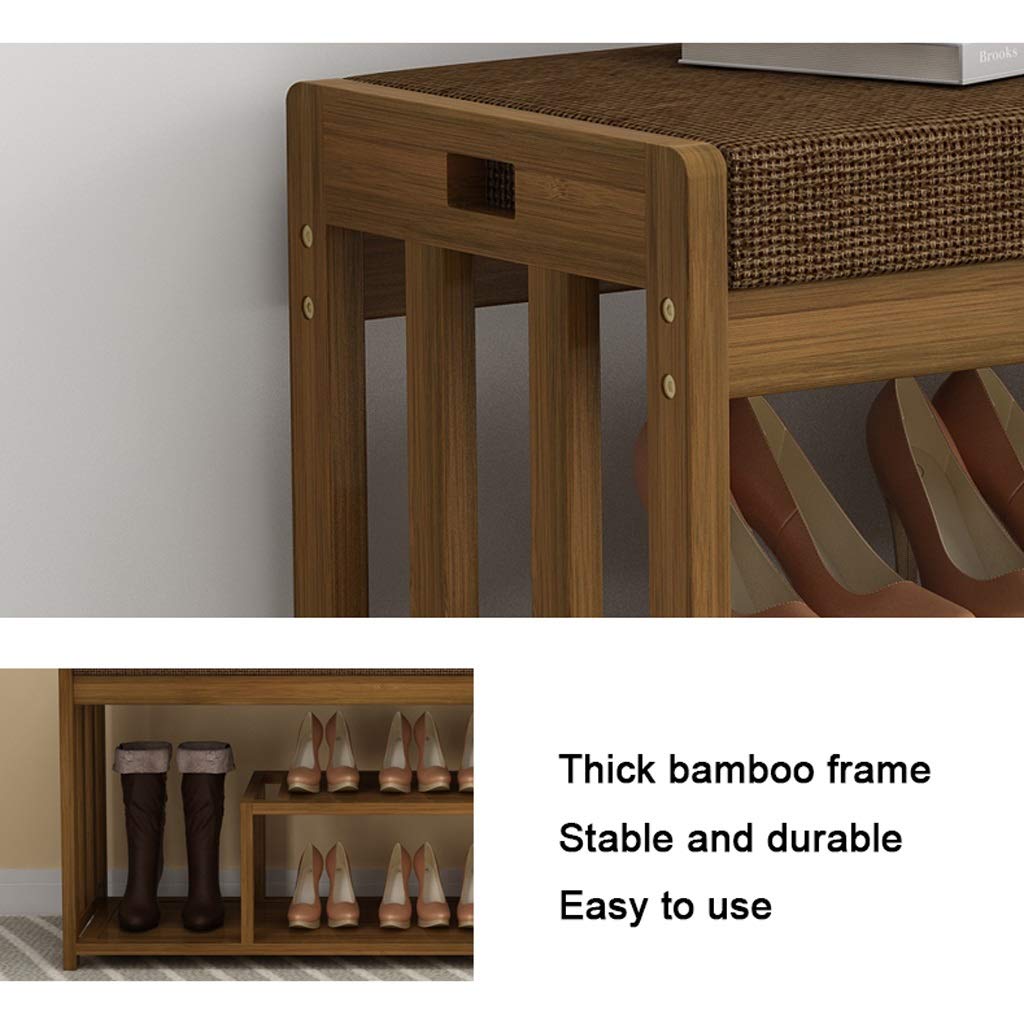 Banco zapatero de bambú natural de 2 niveles con cojín, organizador de zapatos perfecto y banco de almacenamiento para entrada, dormitorio y sala de estar, soporte de zapatos y asiento de