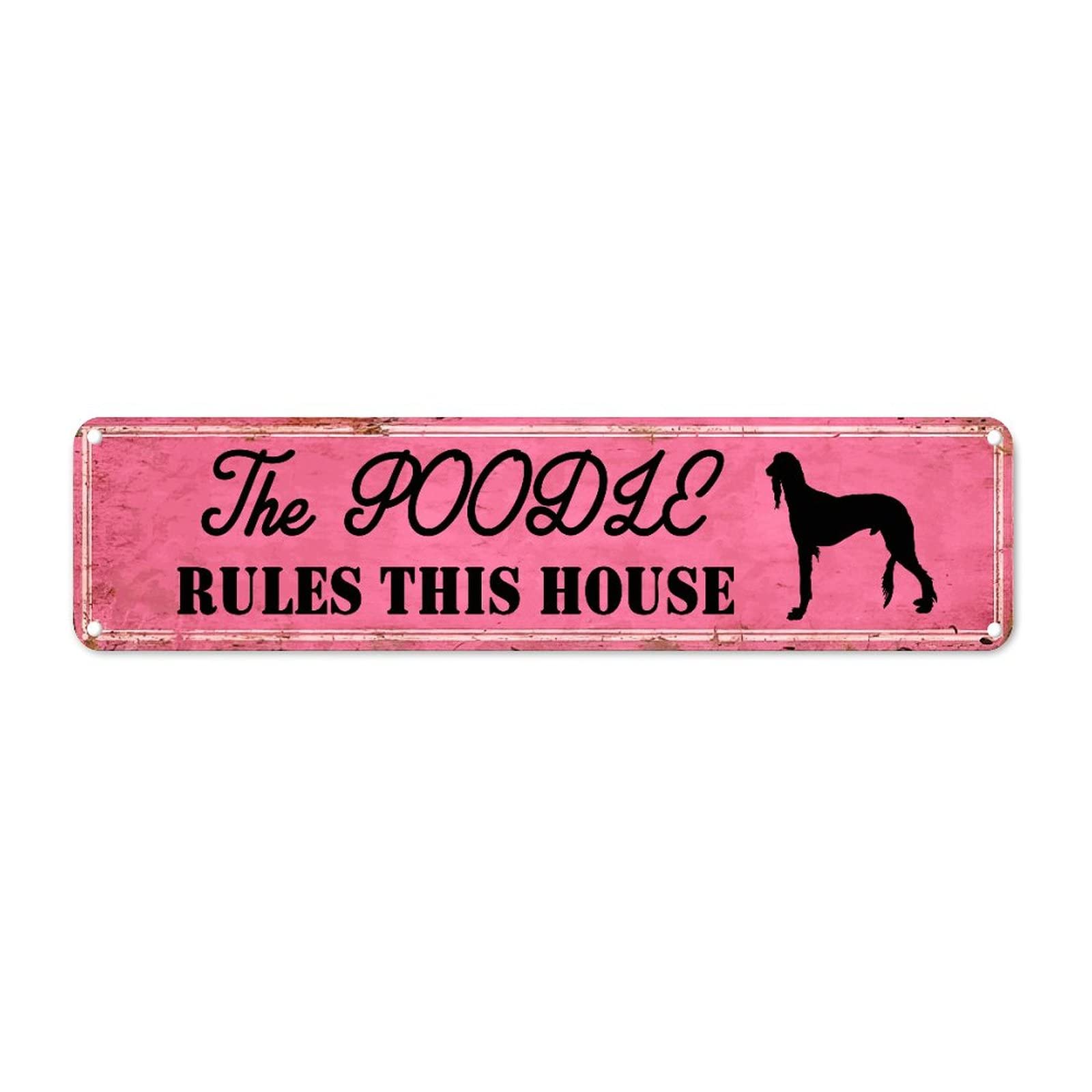 The Dog Rules This House Retro Tin Signs Aluminum Metal Sign for Home Kitchen Garden Wall Non-Fade Pub Club Decor 4x16 Inch