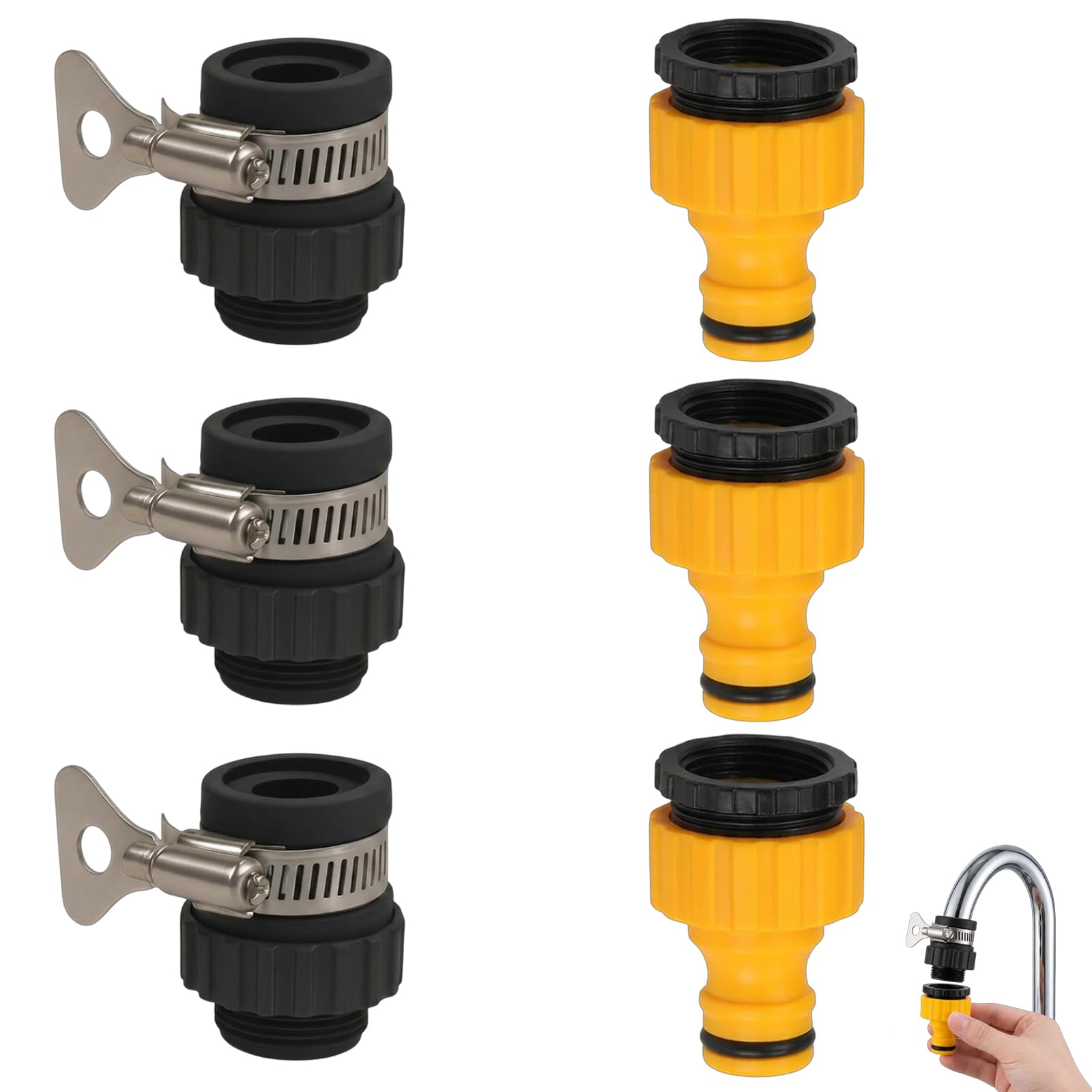 3 PCS Kitchen Tap Hose Connector, Universal Hose Tap Connector & Tap Hose Connector, Tap Connector for Hose Pipe for Garden Watering, Camping & Home Water Supply
