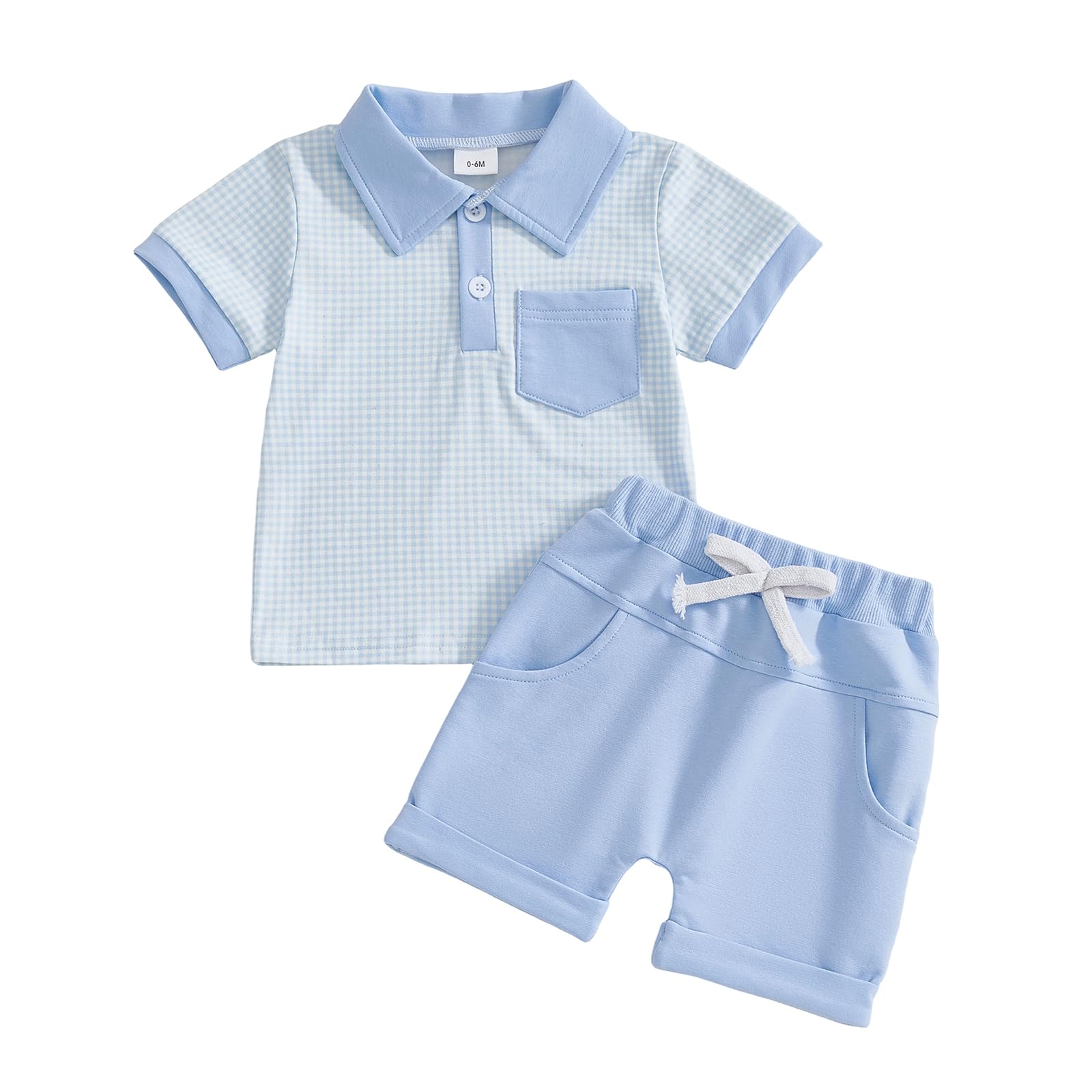Toddler Baby Boy Summer Clothes Plaid Lapel Short Sleeve T-Shirt Top Shorts Sets Infant Outfit 6 12 18