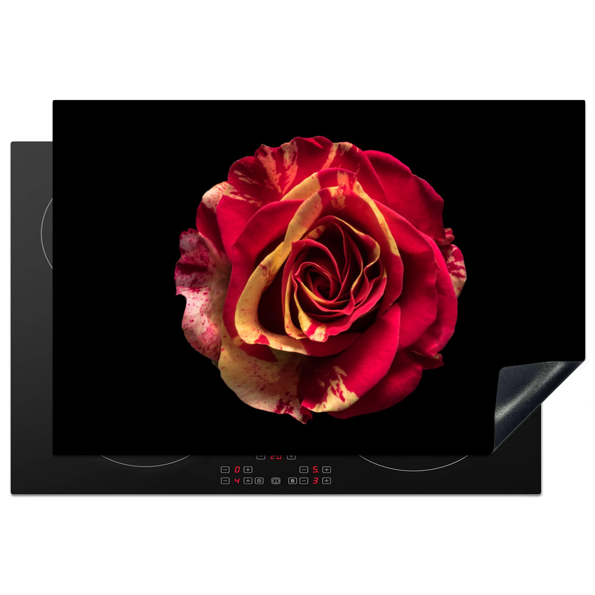 KitchenYeah© Induction Hob Protector Mat 20.3"x29.9" / 76x51.5 cm Cooker Top Protectors Cover Ceramic Covers Electric Hobs Vinyl Flower - Rose - Red - Black