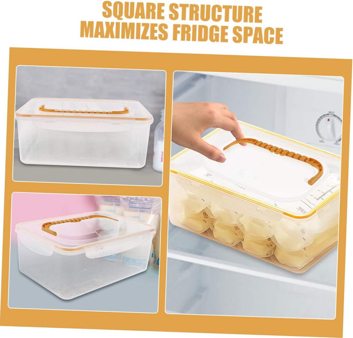PRETYZOOM Breastmilk Storage Organizer with Lid Square Refrigerator Freezer Containers for Breastfeeding Accessories Food-Grade Plastic Stackable Design for Easy Storage