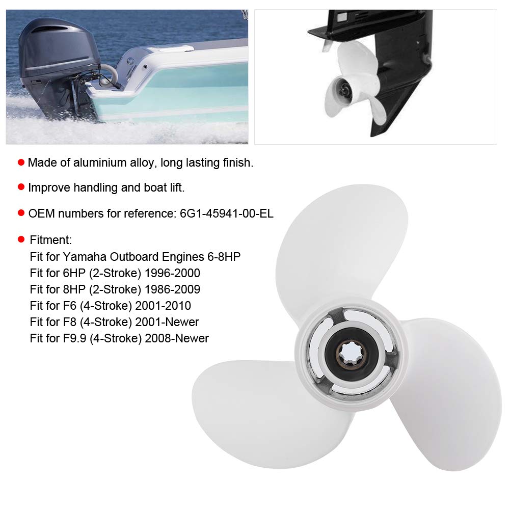 Qiilu Außenborder Propeller, Schrauben für Bootsmotoren 7 Spline Zahn 3 Blätter 6G1-45941-00-EL 8 1/2 x 8 1/2 Passend für Außenbordmotor 6-8 PS