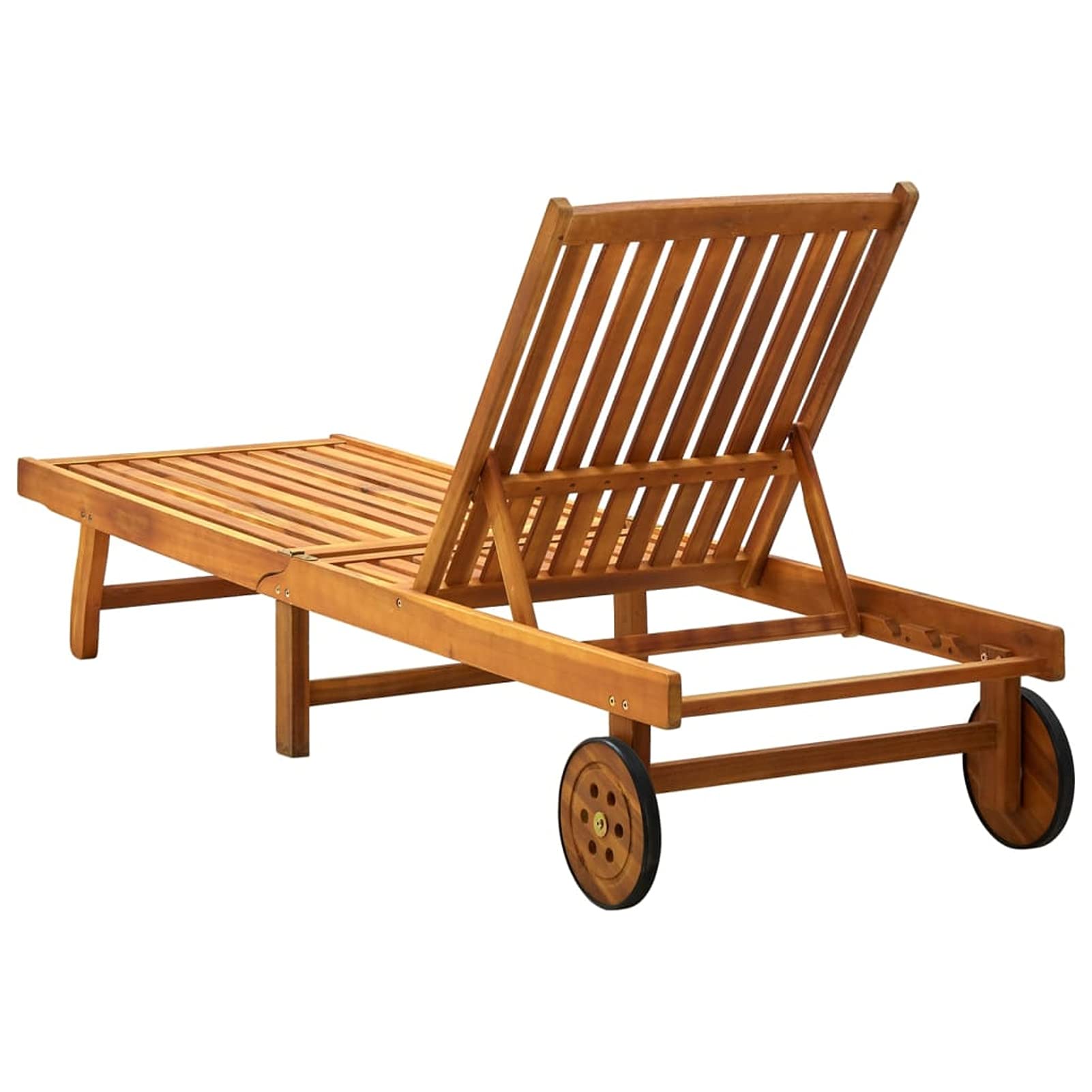 Gecheer Sedia a sdraio da giardino con cuscino in legno di acacia solido, schienale regolabile, con ruote, lettino reclinabile da giardino esterno, lettino da spiaggia Relax tipo F