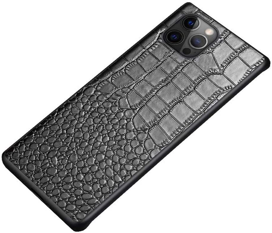 Coque en cuir fin iPhone 12 Pro Max KANUZ étui rigide crocodile noir protection luxe