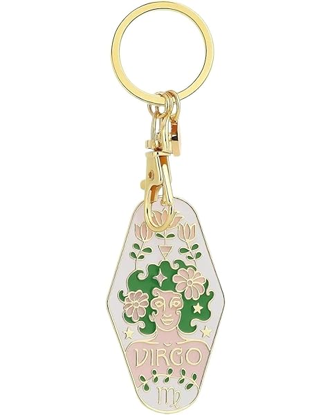 Vintage Illustrated Zodiac Keychain,12 Astrology Signs Enamel Charm,Retro Motel Style Car Pendant, for Astrology Lovers