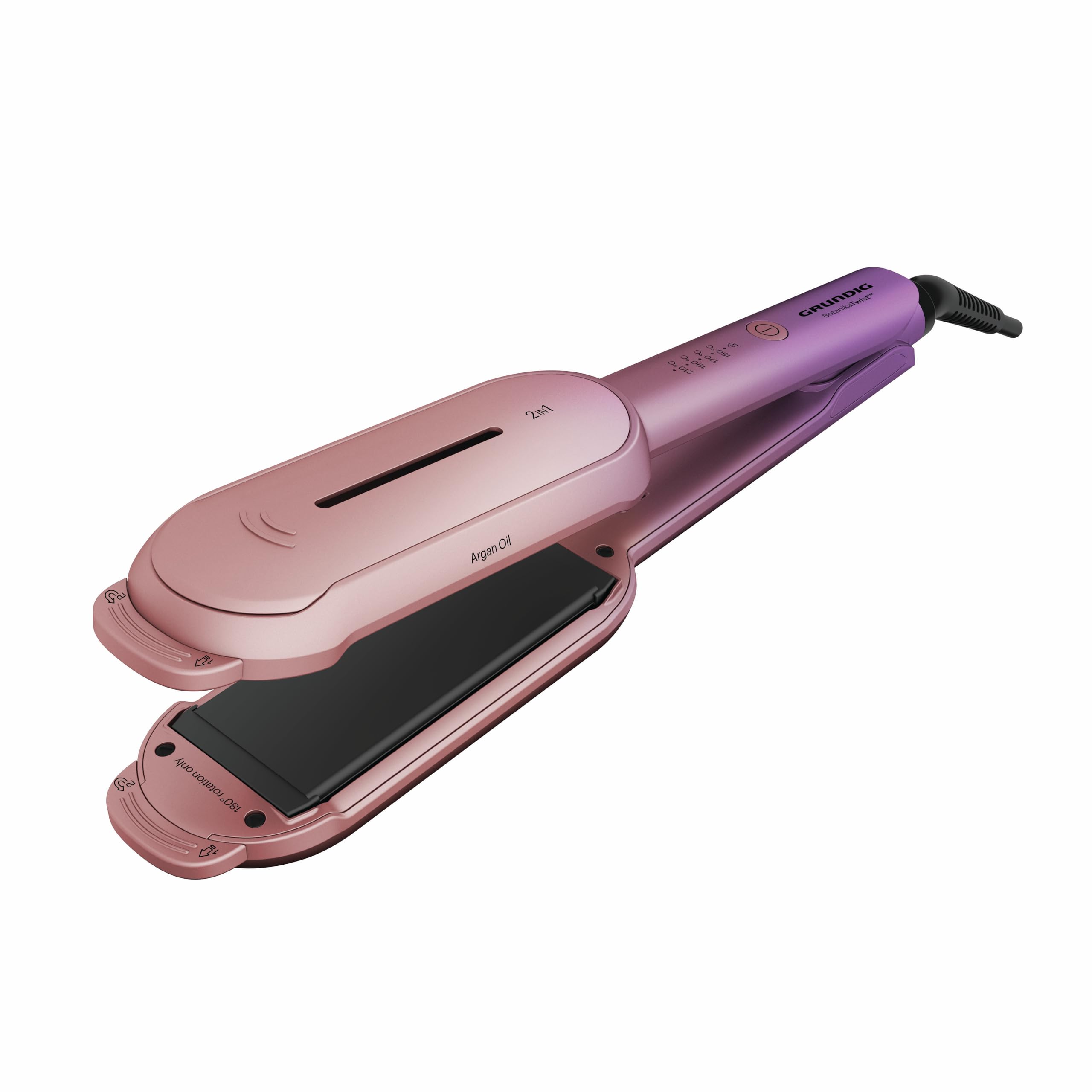 GRUNDIG HS 8331 BotanikaTwist 2 in 1 Hair Styler, piastre rotanti per lisciare e styling, tempo di riscaldamento rapido, regolabile da 150 °C a 210 °C, rivestimento in ceramica con olio di argan, rosa