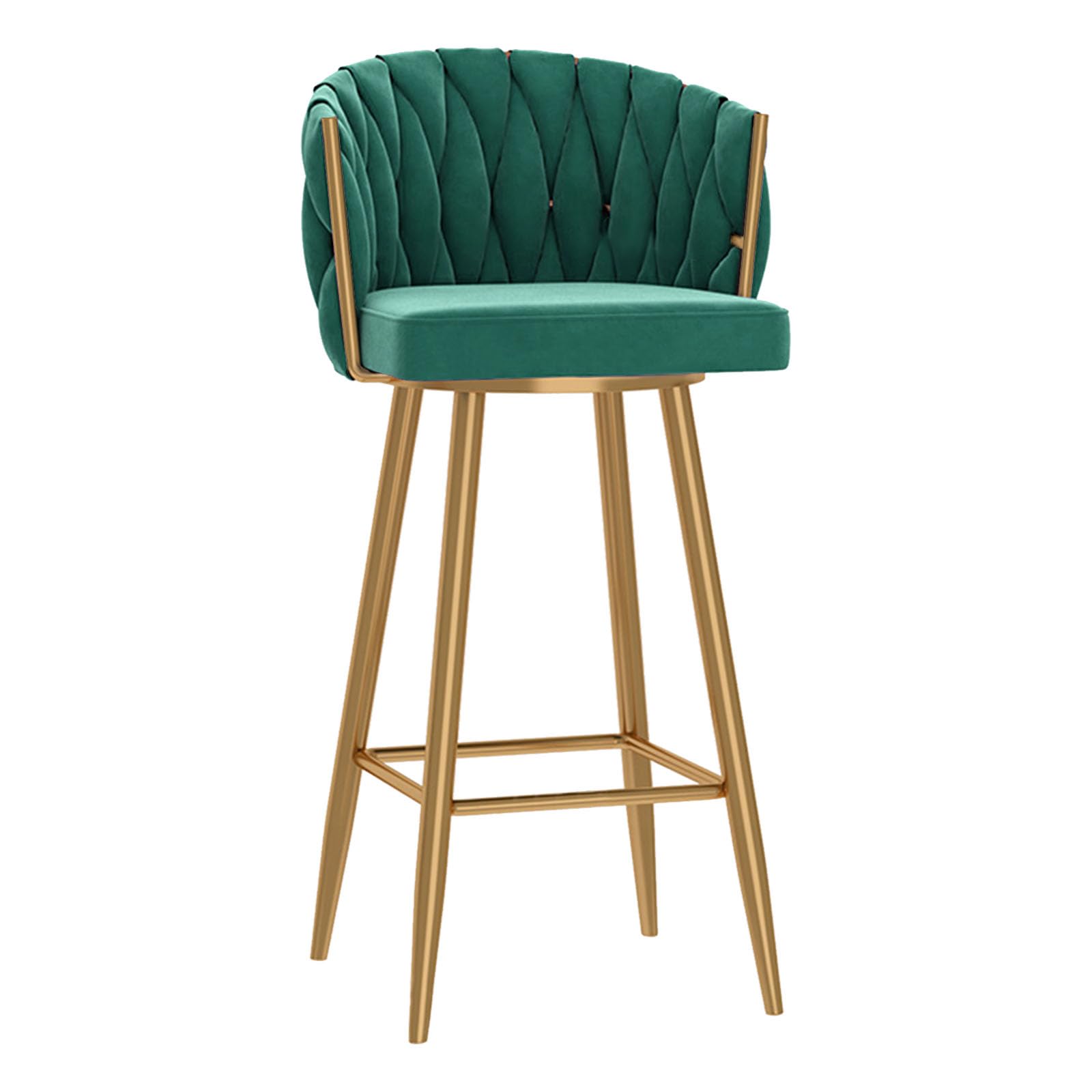 Tabouret de bar haut de gamme velours vert et structure dorée pour comptoir chic