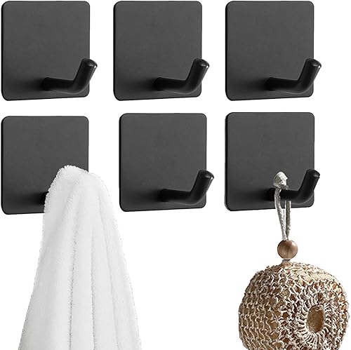 Aobvrey Ganchos adhesivos resistentes, paquete de 6 ganchos para toallas, ganchos de pared de acero inoxidable para colgar toallas, lufas, abrigos y