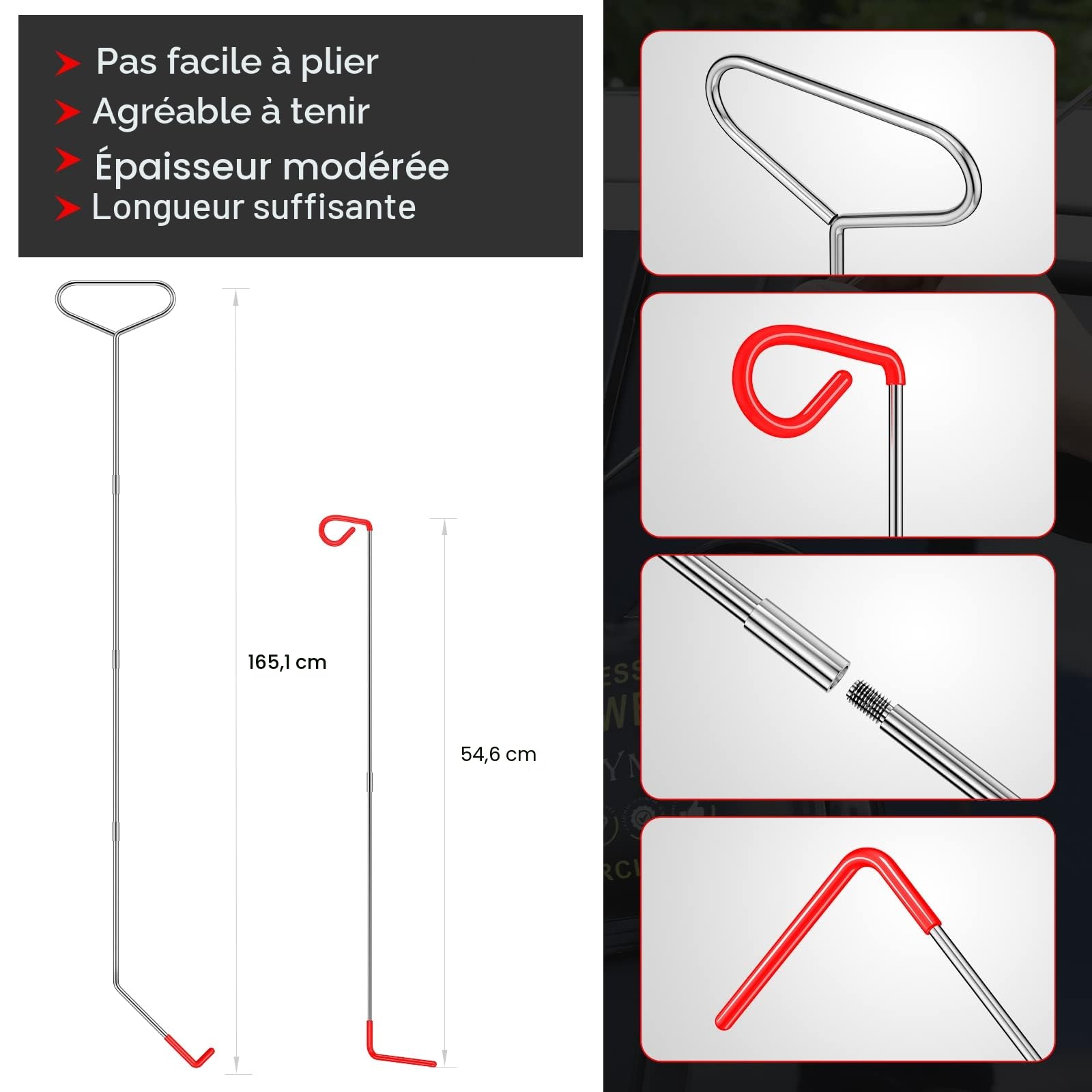 Menborn Kit d'outillage professionnel pour voiture, 16 pièces avec long manche, pompe à coin d'air, cale sans trace, gants, indispensable en cas d'urgence
