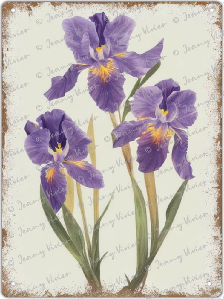 Amazon.com: Purple Iris Tin Signs Vintage Botanical Art Iris