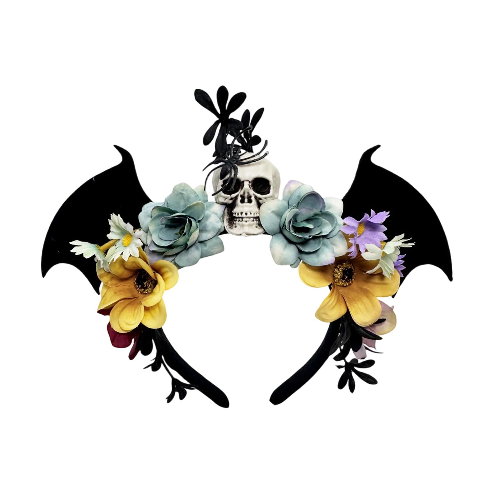 MICFENY Adjustable Black Bat Skull Floral Headpiece NonWoven Fabric For Halloween Costume Parties Event