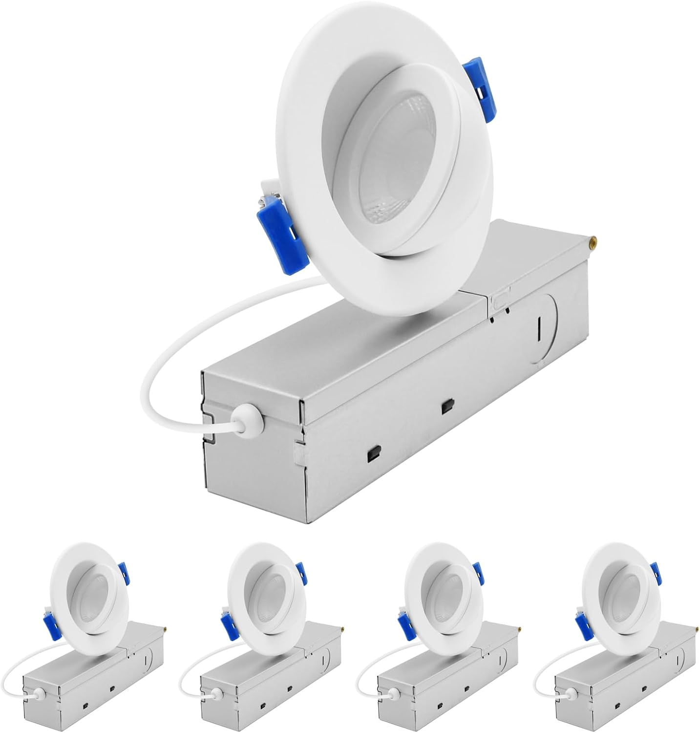 LUXRITE 2-Inch Floating Gimbal LED Recessed Spotlight, Adjustable 360° Rotation & 90° Tilt, Directional Recessed Light, 5CCT 2700K-5000K, CRI90, 7W, 600LM, Dimmable, IC Rated & ETL (4 Pack)