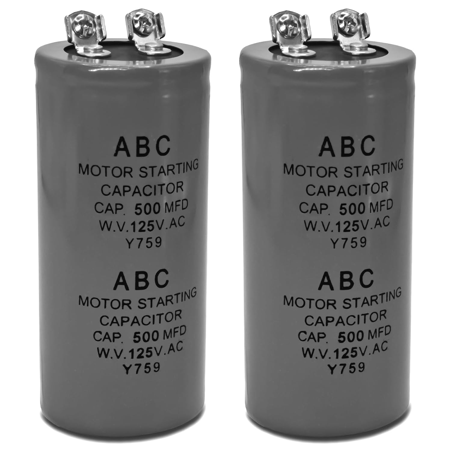 2-Pack CD60 Motor Starting Capacitor 500uF 500MFD 125VAC - for HVAC Compressors, Air Conditioners, Refrigerators & Electric Motors