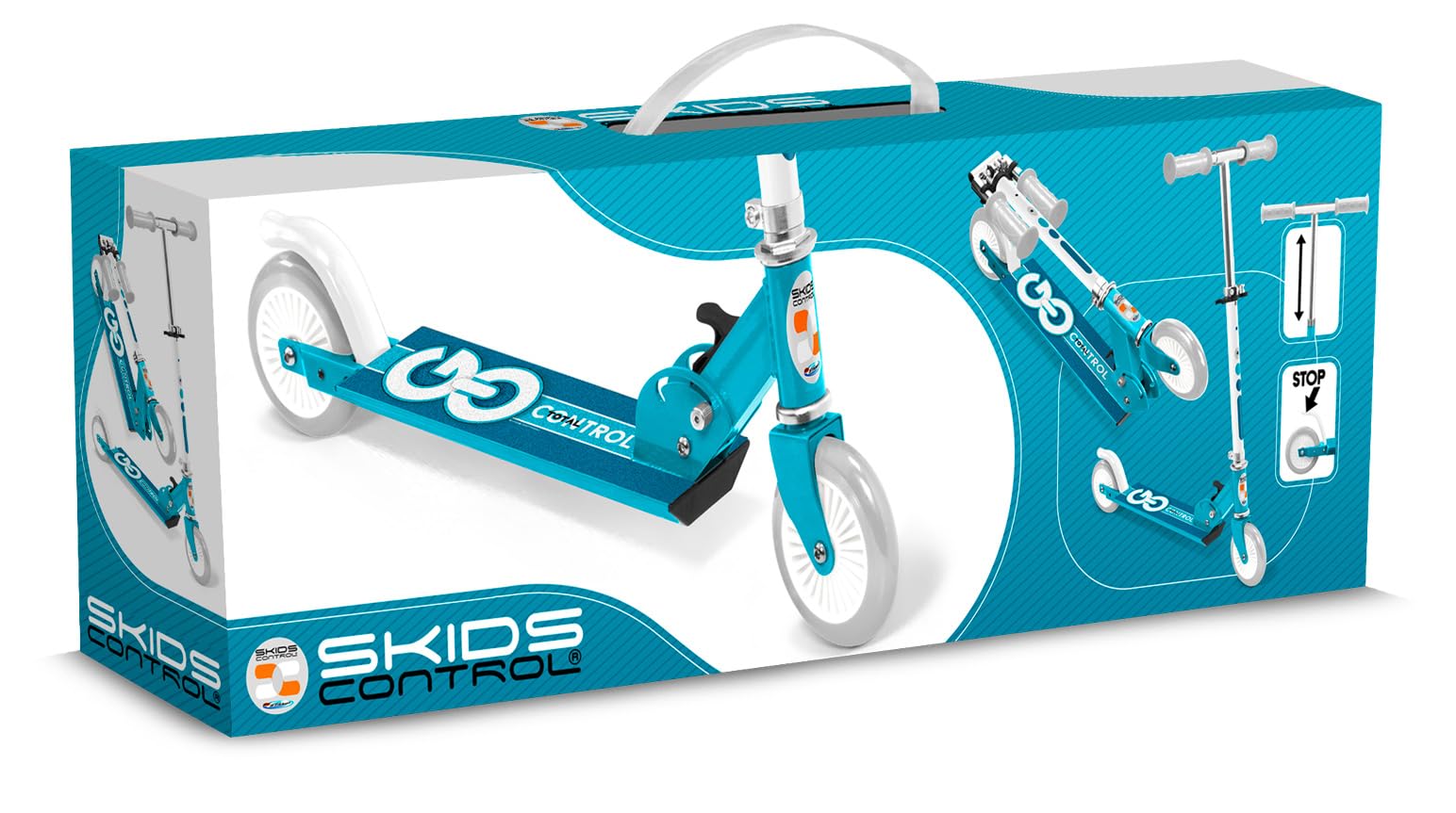 Monopattino pieghevole blu SKIDS Control cuscinetto a sfere ABEC 5 - Freno posteriore al piede - Altezza regolabile - Vassoio in alluminio antiscivolo -impugnature in schiuma.