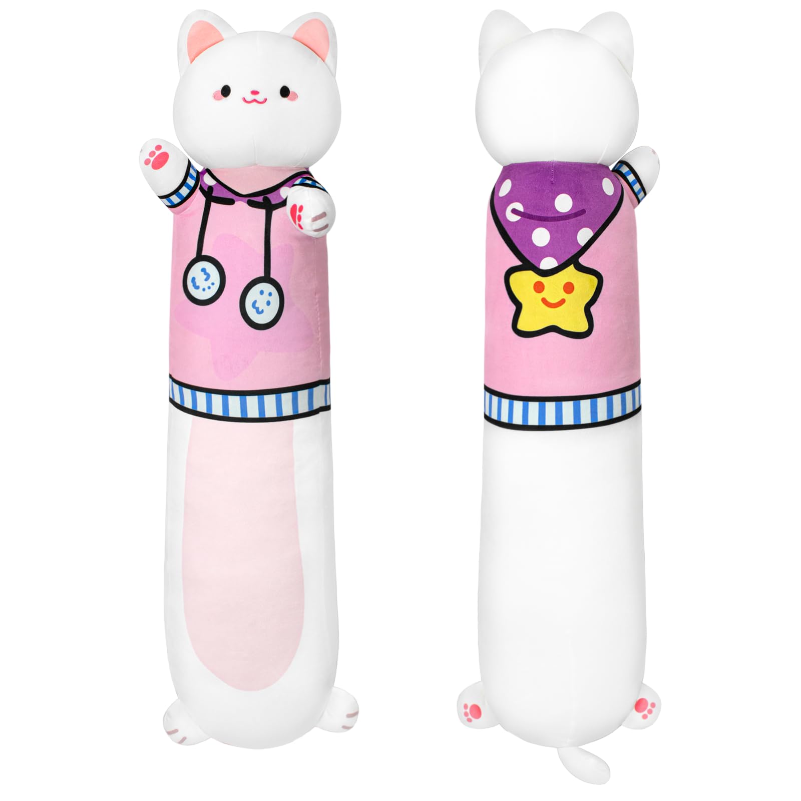 Terbaik 70CM Long Plush Cat Pillow Pink Plush Kawaii Cat Gift for Kids