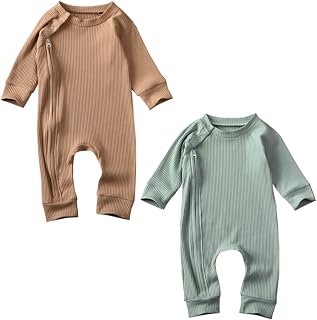 2 Pack Baby Boy Girl Long Sleeve Zipper Romper Bodysuit Jumpsuit Playsuit One Piece Outfit Fall Winter Clothes