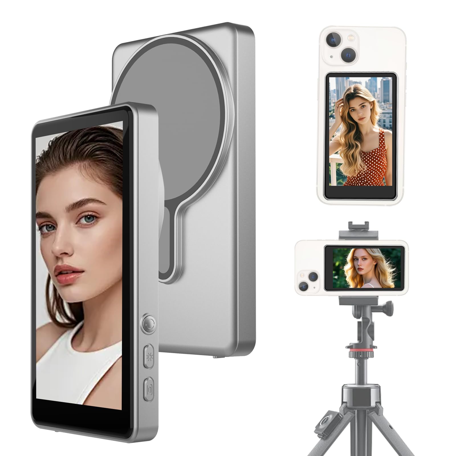 MOJOGEAR VS2 Selfie Vlog Monitor Kompatibel mit iPhone und Android - Grau - Drahtloser 4,02 Zoll IPS Bildschirm, magnetisch & Mag Safe kompatibel mit Fernbedienung für Vlogging und Selfies