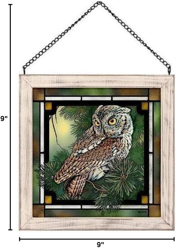 Wild Wings 5386497323 Screech Owl Stained Glass Art, 9-inch Square