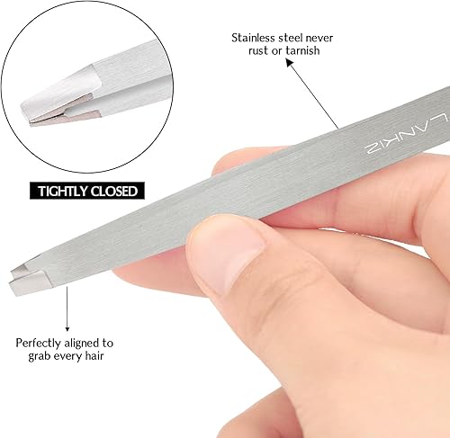 Miniatura 4 de LANKIZ Juego de 6 pinzas para cejas con estuche de viaje, pinzas profesionales de acero inoxidable para mujeres y hombres, gran precisión para