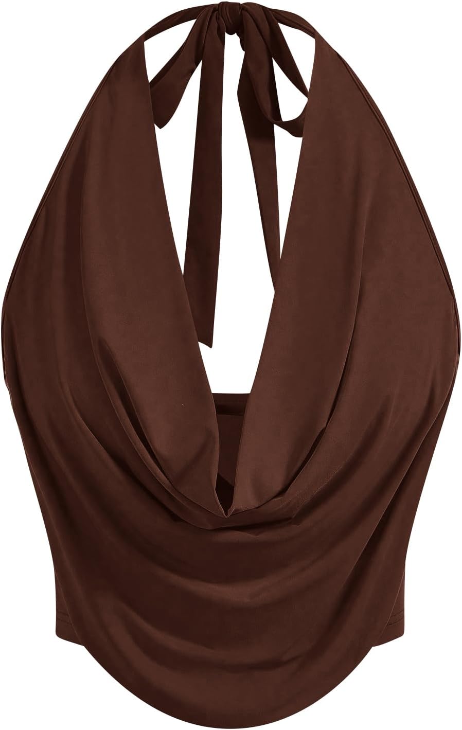 SOLY HUX Women's Halter Draped Front Tank Top Sexy Backless Going Out Crop Vest Tops Small Pure Brown