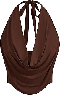 SOLY HUX Women's Halter Draped Front Tank Top Sexy Backless Going Out Crop Vest Tops