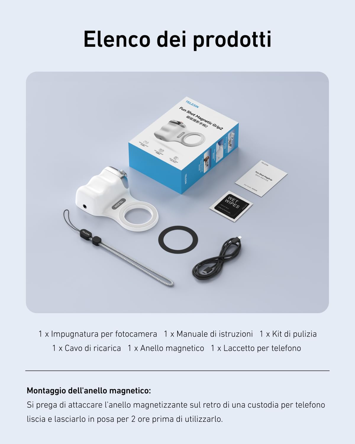 TELESIN Fun Shot Impugnatura Smartphone, Magnetica Impugnatura per Smartphone con Telecomando Bluetooth Staccabile, Filettatura da 1/4, Compatibile con iPhone & Android, Selfie Vlog