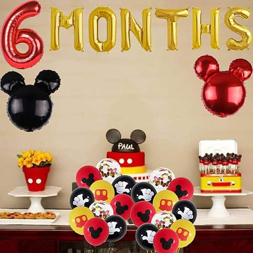 Miniatura 2 de Mickey - Globos de seis meses inspirados en Mickey y Balck con bandera de 12 año, 6 meses de embarazomedio año100 días de cumpleaños, baby shower,