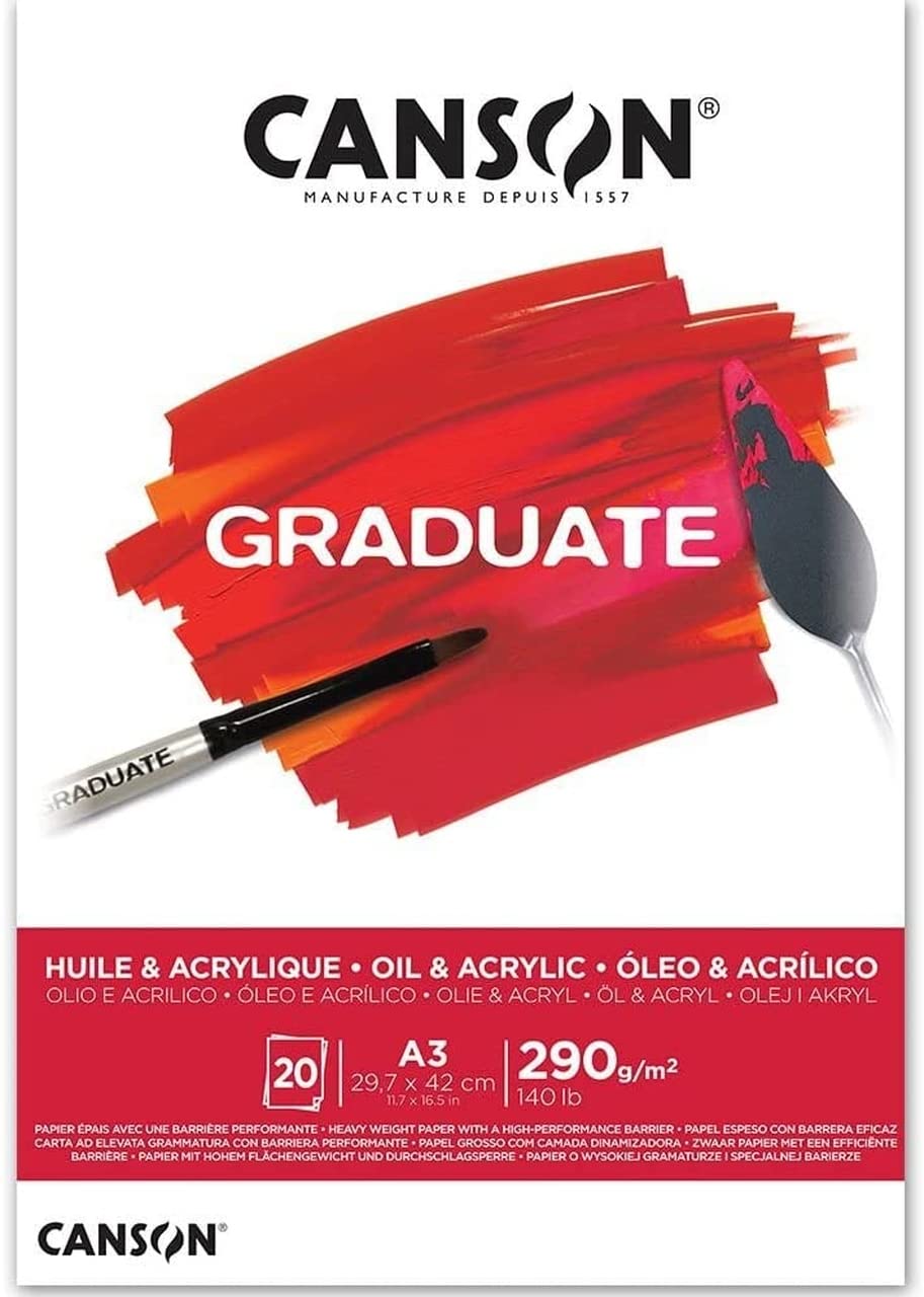 Canson Graduate Óleo & Acrílico Bloc Encolado A3 20H Fino 290g, Blanco