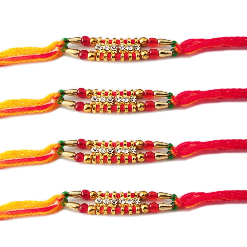 WhopperIndia Set of 4 Six Diamond Rakhi Rkshabandhan Rakhi for Your Brother Bracelet Color and Design May Vary