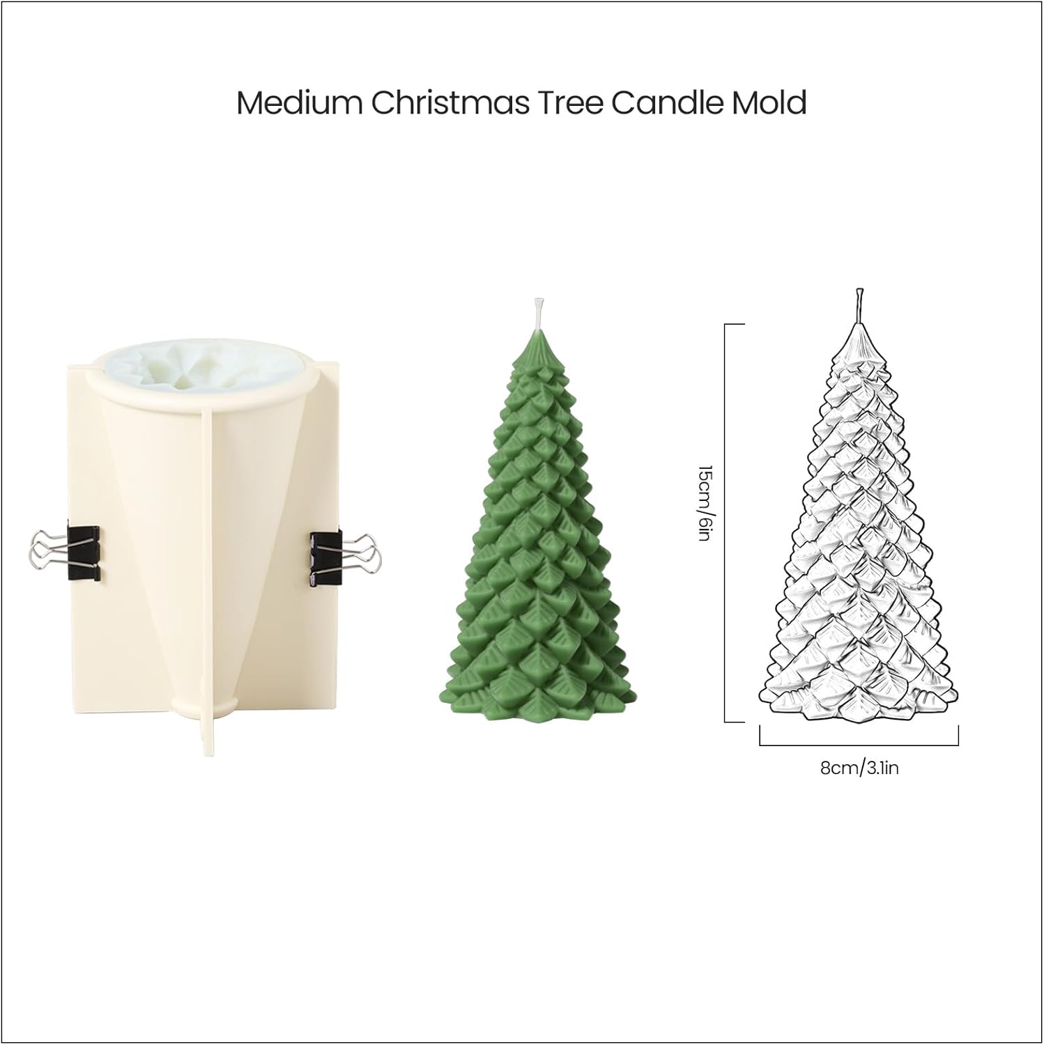 Boowan Nicole Chritsmas Pine Tree Candle Molds for Candle Making, Silicone Candles Moulds Gift for Christmas Home Decoration DIY (LZ0649-2)