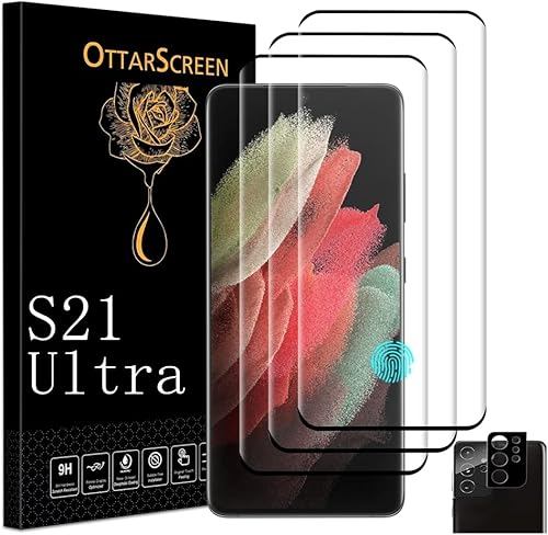 Miniatura 1 de OttarScreen Protector de pantalla para Galaxy S21 Ultra, paquete de 3 protectores de pantalla de vidrio templado, 1 protector de lente de cámara de