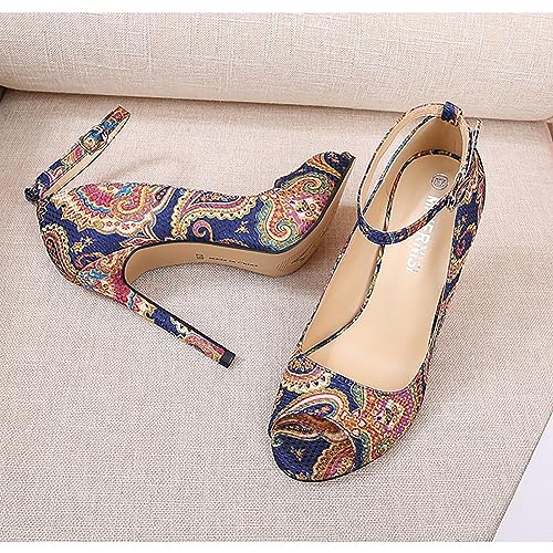 Women Open Toe Printing High Heel with Ankle Strap Stiletto Heels Office Casual Dress Basic Classic Shoes 4.3 Inches Heels3